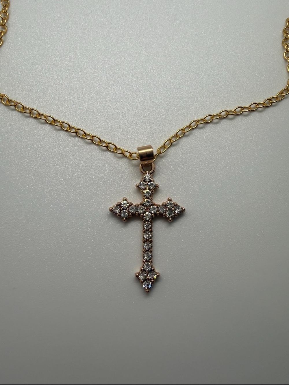 Choker 14 inch Gold Crystal Cross Pendant Necklace - Elegant Women's Jewelry